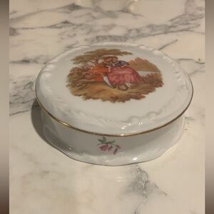 Vintage Limoges Porcelain Trinket Box with Courting Couple